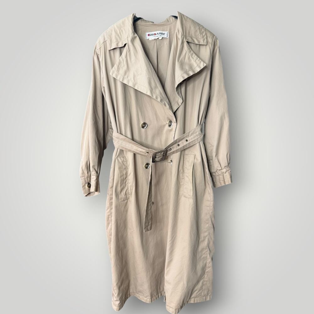 Vintage Saint Laurent Rive Gauche Paris Trench Coat Beige Belted Size 40